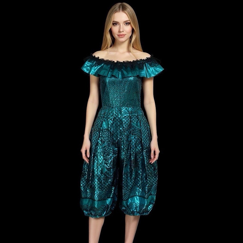 Vtg Casadei Metallic Foil Jumpsuit Small Shiny Paper Thin Blue Green Goth France